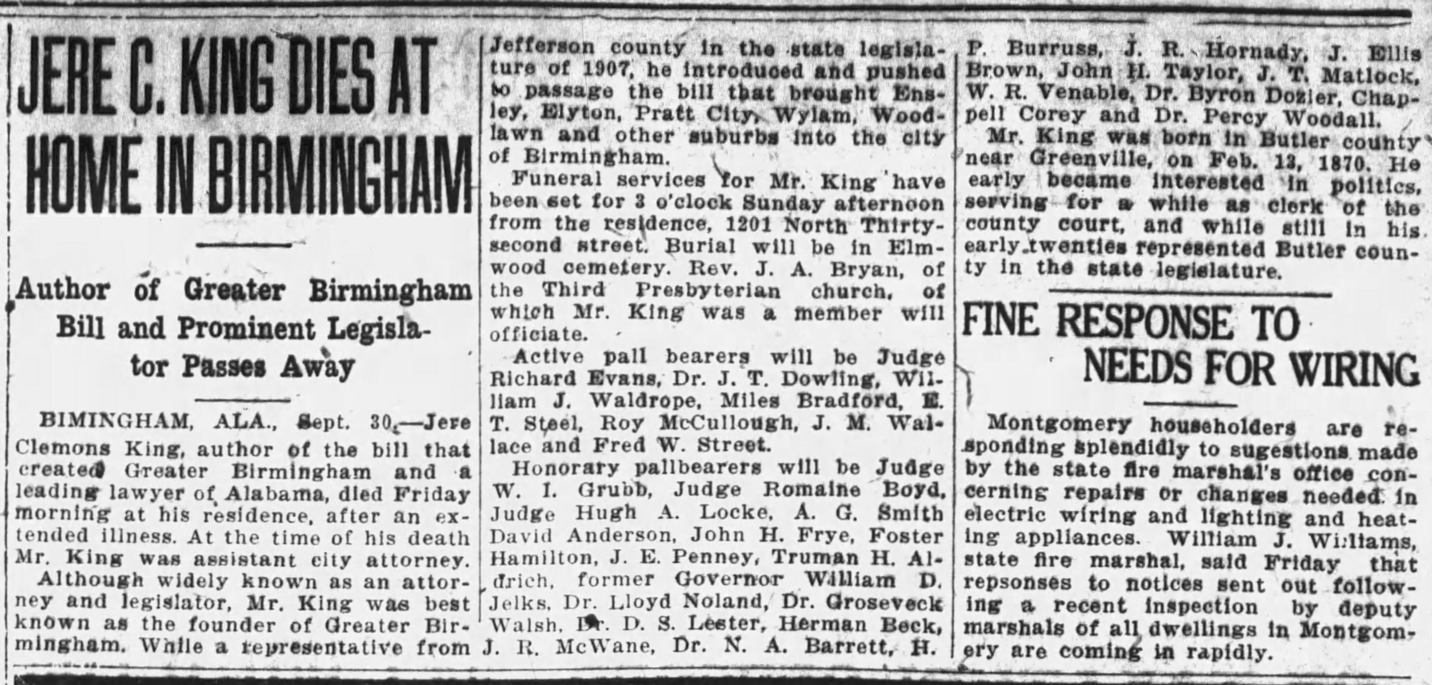 Jere C. King Dies At Home In Birmingham obituary